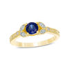 Thumbnail Image 0 of 5.0mm Lab-Created Blue Sapphire and Diamond Accent Leaf Vintage-Style Ring in 10K Gold