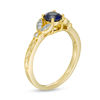 Thumbnail Image 1 of 5.0mm Lab-Created Blue Sapphire and Diamond Accent Leaf Vintage-Style Ring in 10K Gold