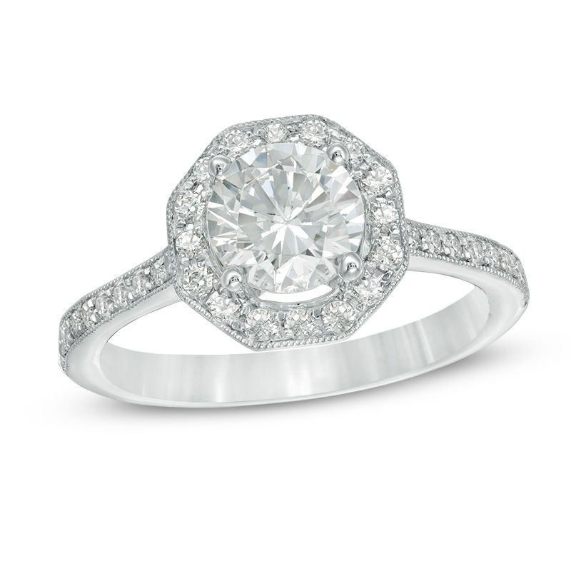 Main Image 1 of 1-1/3 CT. T.W. Diamond Octagon Frame Vintage-Style Engagement Ring in 14K White Gold
