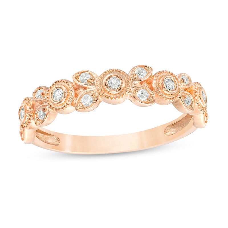 1/10 CT. T.W. Diamond Flower Vintage-Style Stackable Band in 10K Rose Gold