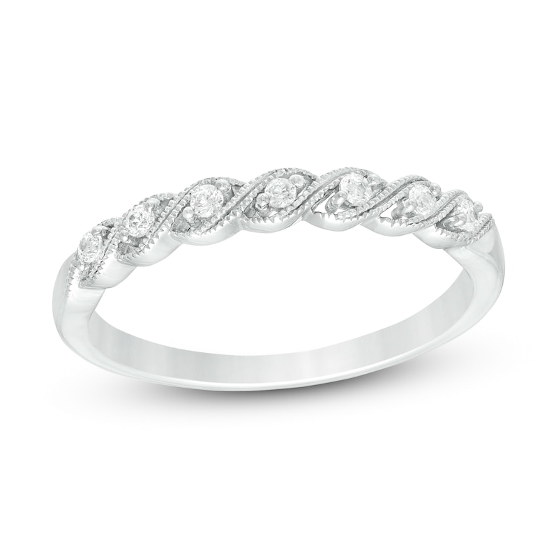 1/10 CT. T.W. Diamond Twist Vintage-Style Stackable Band in 10K White Gold