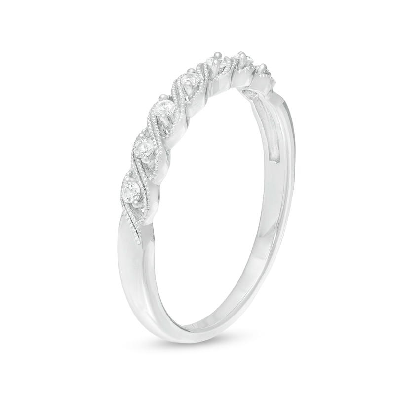 1/10 CT. T.W. Diamond Twist Vintage-Style Stackable Band in 10K White Gold