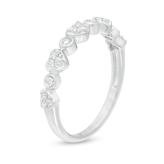 1/5 CT. T.w. Diamond Alternating Heart and Circle Stackable Band in 10K White Gold