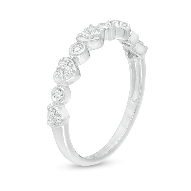 1/5 CT. T.W. Diamond Alternating Heart and Circle Stackable Band in 10K White Gold