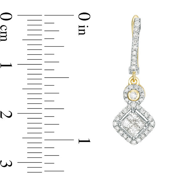 7/8 CT. T.w. Quad Princess-Cut Diamond Tilted Frame Drop Earrings in 10K Gold
