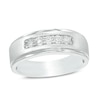 Thumbnail Image 0 of Men's 1/20 CT. T.W. Diamond Five Stone Satin Wedding Band in 10K White Gold