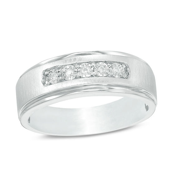 Men's 1/20 CT. T.W. Diamond Five Stone Satin Wedding Band in