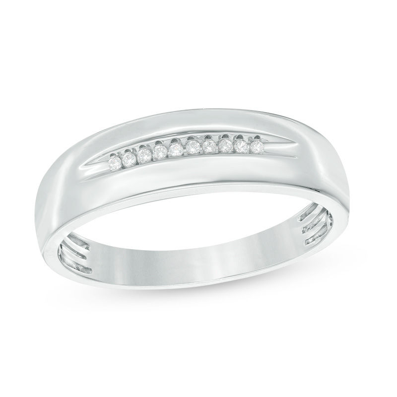 Main Image 1 of Men's 1/20 CT. T.W. Diamond Ten Stone Wedding Band in 10K White Gold