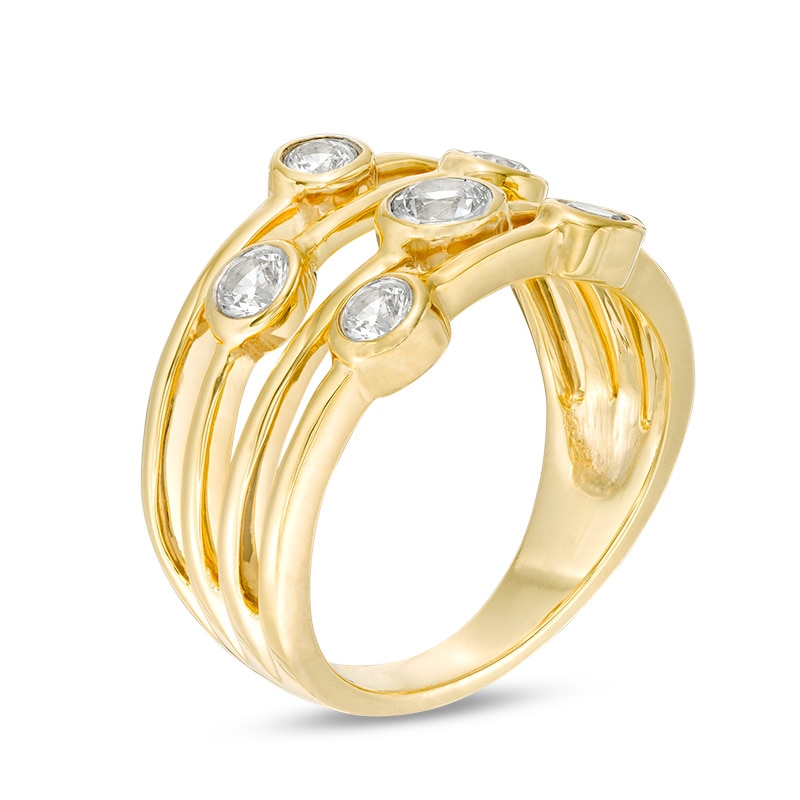 Main Image 2 of Bezel-Set Lab-Created White Sapphire Multi-Row Ring in Sterling Silver with 14K Gold Plate