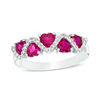 Thumbnail Image 0 of 4.5mm Heart-Shaped Lab-Created Ruby and 1/15 CT. T.W. Diamond Zig-Zag Motif Ring in 10K White Gold