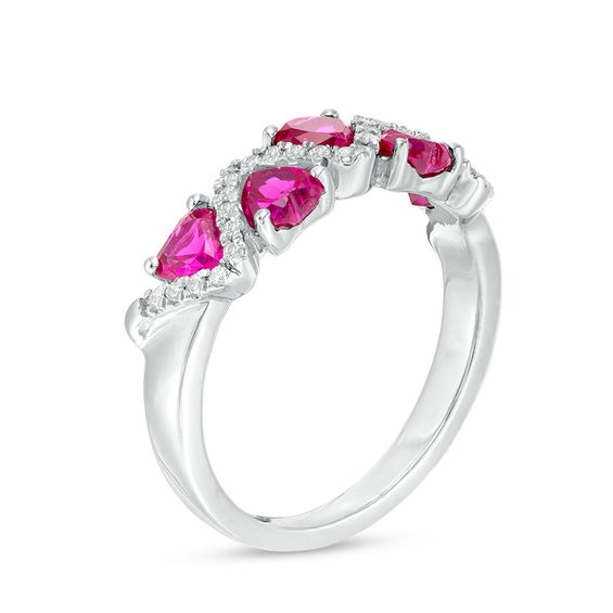 4.5mm Heart-Shaped Lab-Created Ruby and 1/15 CT. T.w. Diamond Zig-Zag Motif Ring in 10K White Gold