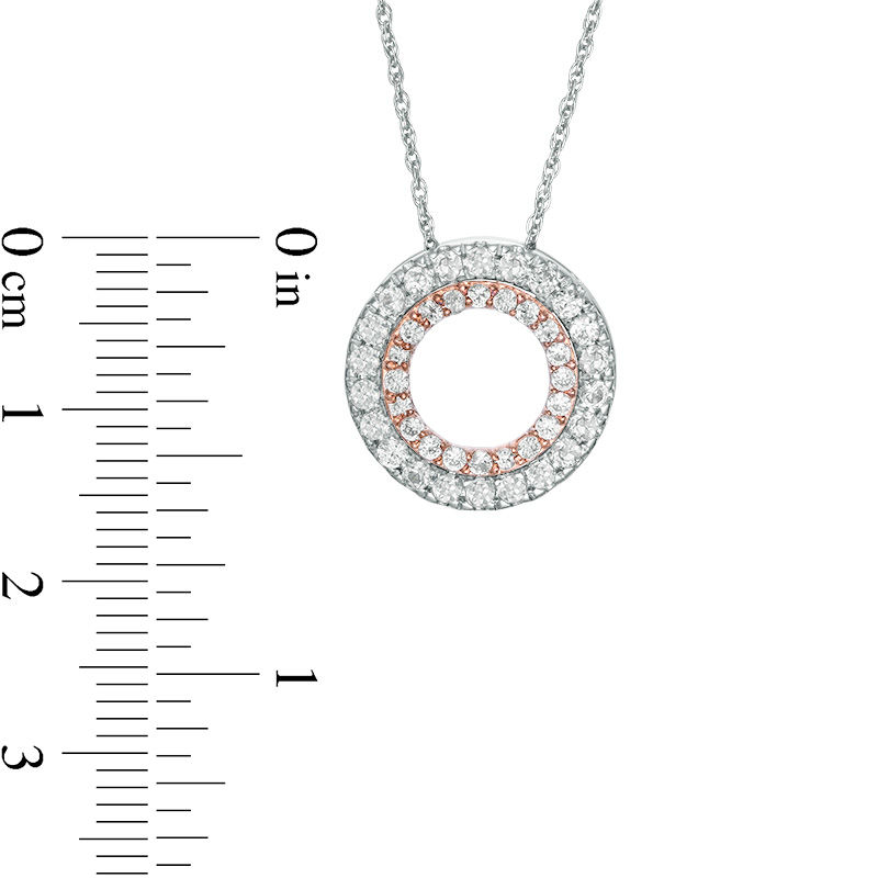 Main Image 2 of Lab-Created White Sapphire Open Double Circle Pendant in Sterling Silver and 10K Rose Gold