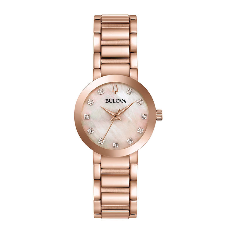 Main Image 1 of Ladies' Bulova Modern Diamond Accent Rose-Tone IP Watch with Mother-of-Pearl Dial (Model: 97P132)