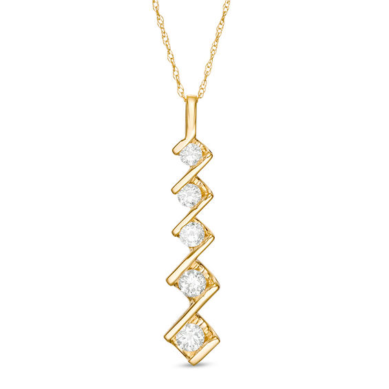 1/2 CT. T.W. Diamond Five Stone Linear ZigZag Pendant in 10K Gold Zales