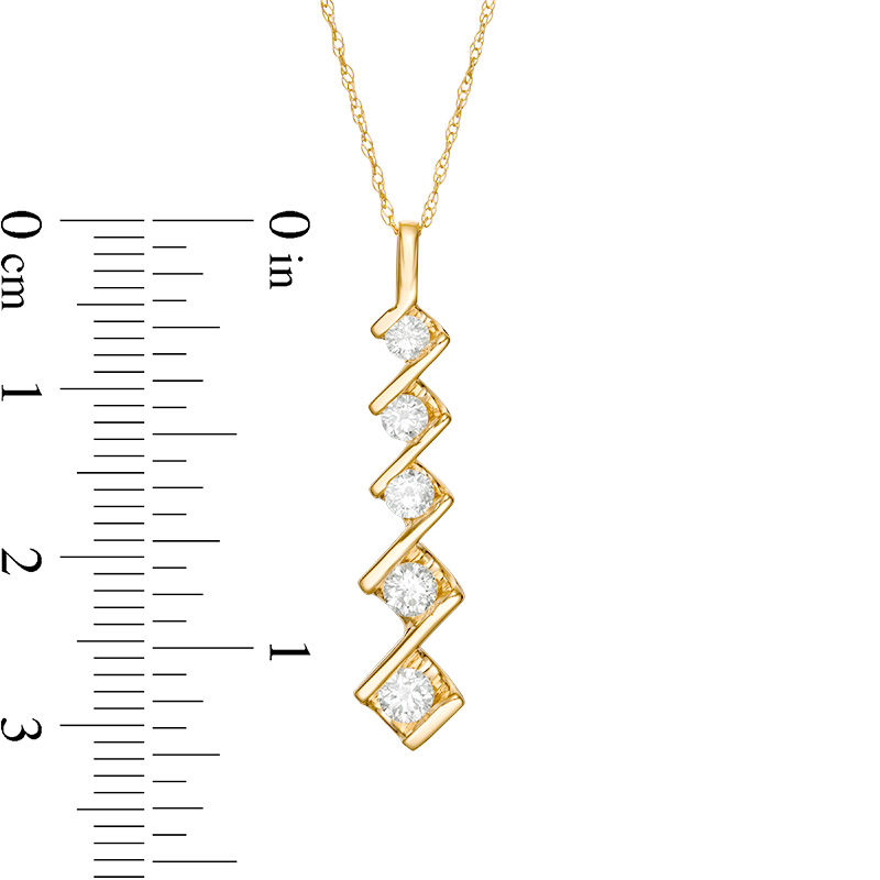 1/2 CT. T.W. Diamond Five Stone Linear Zig-Zag Pendant in 10K Gold