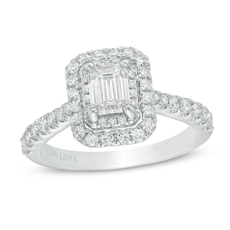 Vera Wang Love Collection 1-1/3 CT. T.W. Emerald-Cut Diamond Double Frame Engagement Ring in 14K White Gold