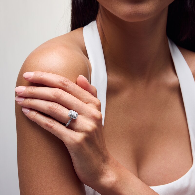 Vera Wang Love Collection 1-1/3 CT. T.W. Emerald-Cut Diamond Double Frame Engagement Ring in 14K White Gold