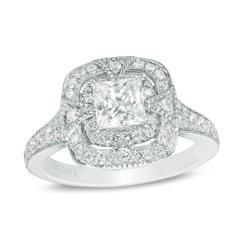 Main Image 1 of Vera Wang Love Heirloom Collection 1 CT. T.W. Princess-Cut Diamond Frame Engagement Ring in 14K White Gold