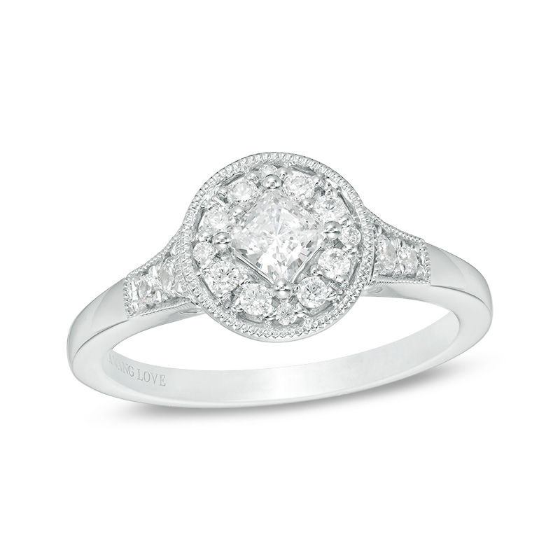 Main Image 1 of Vera Wang Love Heirloom Collection 1/2 CT. T.W. Princess-Cut Diamond Frame Engagement Ring in 14K White Gold