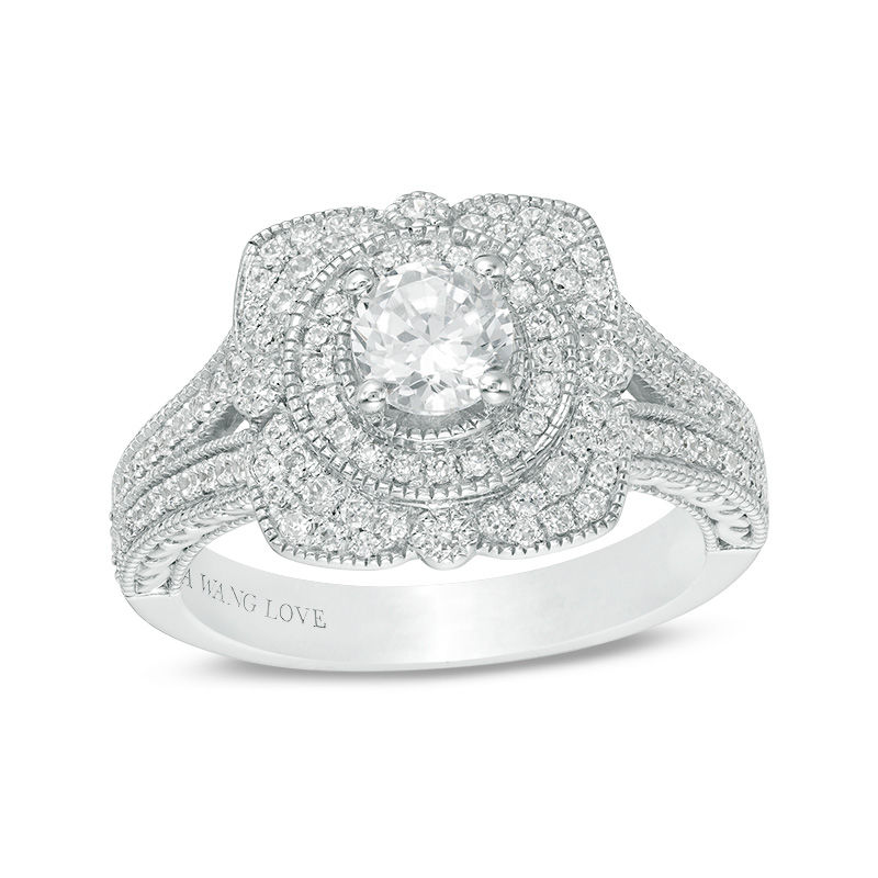 Main Image 1 of Vera Wang Love Heirloom Collection 1 CT. T.W. Diamond Flower Petal Frame Engagement Ring in 14K White Gold