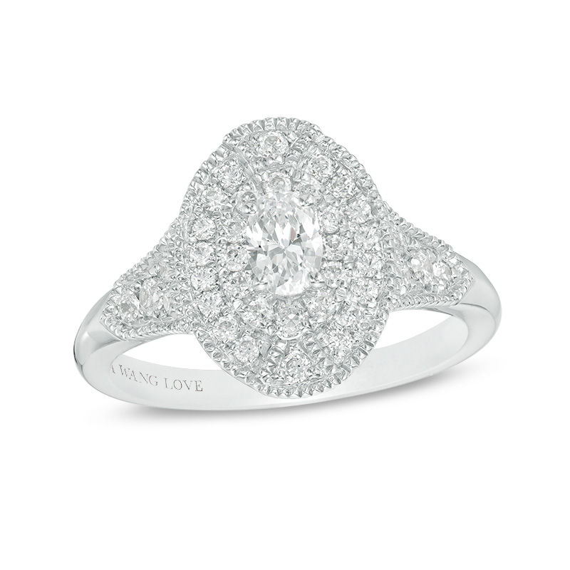 Main Image 1 of Vera Wang Love Heirloom Collection 5/8 CT. T.W. Oval Diamond Double Frame Engagement Ring in 14K White Gold