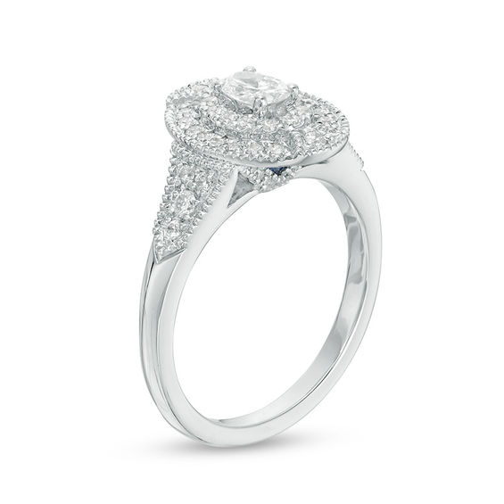 Vera Wang Love Heirloom Collection 5/8 CT. T.w. Oval Diamond Double Frame Engagement Ring in 14K White Gold