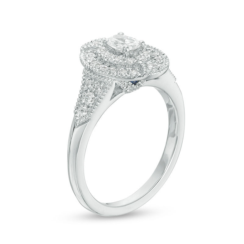 Main Image 2 of Vera Wang Love Heirloom Collection 5/8 CT. T.W. Oval Diamond Double Frame Engagement Ring in 14K White Gold