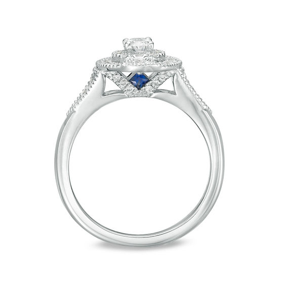 Vera Wang Love Heirloom Collection 5/8 CT. T.w. Oval Diamond Double Frame Engagement Ring in 14K White Gold