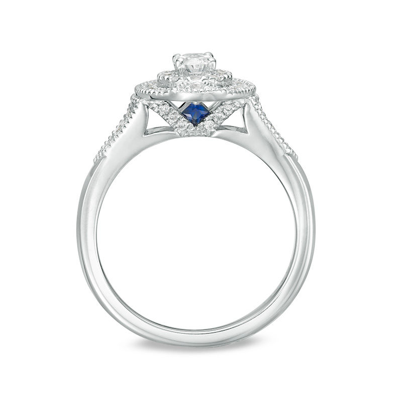 Main Image 3 of Vera Wang Love Heirloom Collection 5/8 CT. T.W. Oval Diamond Double Frame Engagement Ring in 14K White Gold