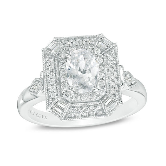 Vera Wang Love Heirloom Collection 1 CT. T.w. Oval Diamond Octagon Frame Engagement Ring in 14K White Gold