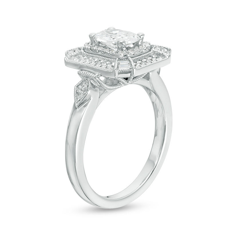 Main Image 2 of Vera Wang Love Heirloom Collection 1 CT. T.W. Oval Diamond Octagon Frame Engagement Ring in 14K White Gold