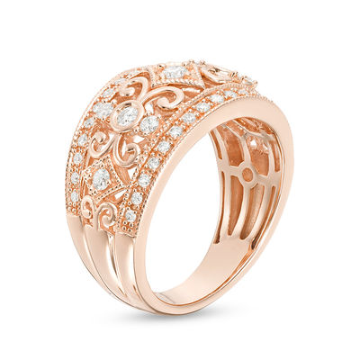 1/2 CT. T.W. Diamond Filigree Vintage-Style Ring in 10K Rose Gold