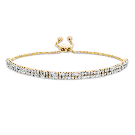 2 CT. T.W. Diamond Two Row Bolo Bracelet in 10K Gold - 9.5" 2 CT. T.W. Diamond Two Row Bolo Bracelet in 10K Gold - 9.5"