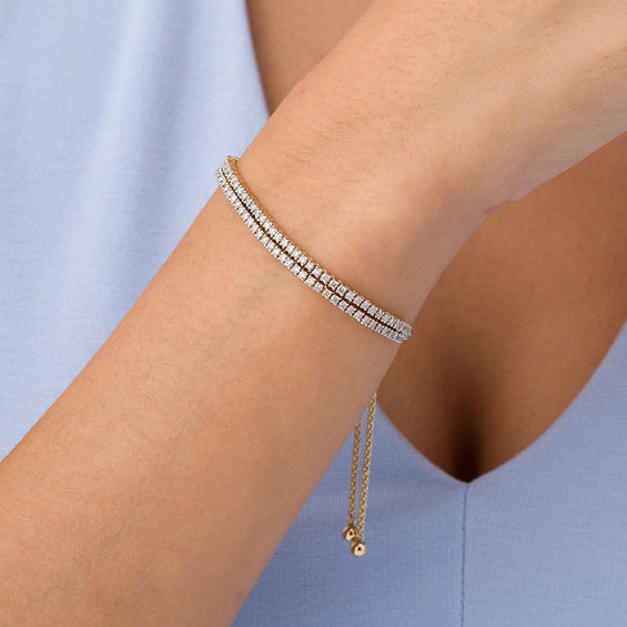 2 CT. T.W. Diamond Two Row Bolo Bracelet in 10K Gold - 9.5" 2 CT. T.W. Diamond Two Row Bolo Bracelet in 10K Gold - 9.5"