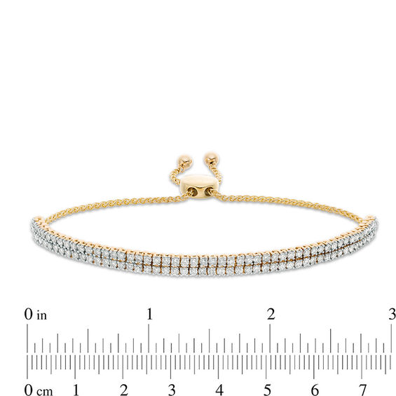 2 CT. T.W. Diamond Two Row Bolo Bracelet in 10K Gold - 9.5" 2 CT. T.W. Diamond Two Row Bolo Bracelet in 10K Gold - 9.5"