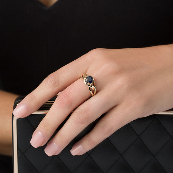6.5mm Blue Sapphire Solitaire Evil Eye Split Shank Ring in 10K Gold 6.5mm Blue Sapphire Solitaire Evil Eye Split Shank Ring in 10K Gold