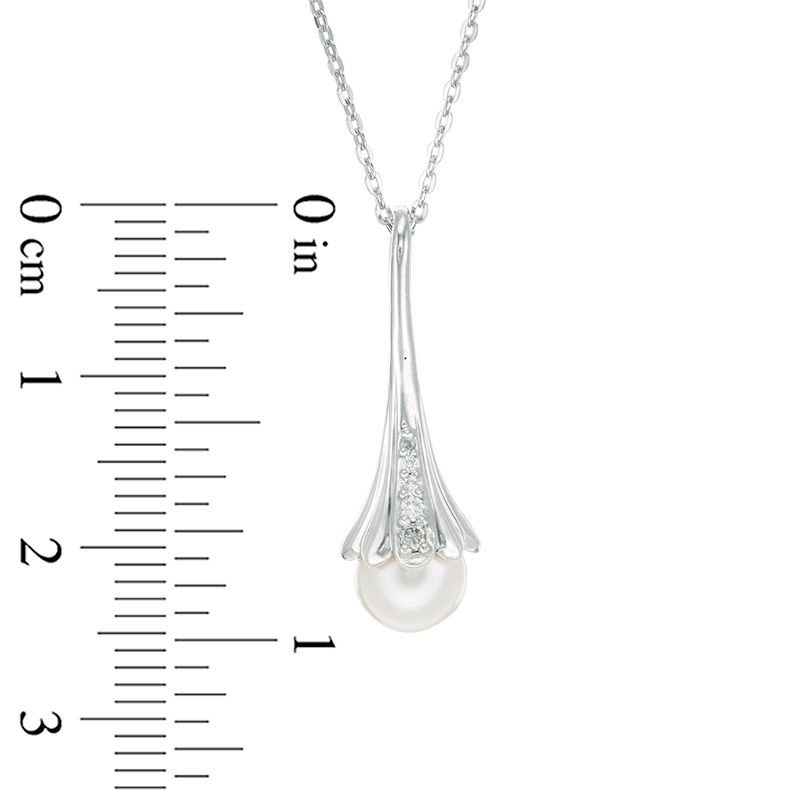 7.0mm Freshwater Cultured Pearl and Diamond Accent Flower Drop Pendant in Sterling Silver