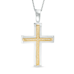 Men's 1/4 CT. T.W. Diamond Cross Pendant in Sterling Silver and 14K Gold - 24&quot;