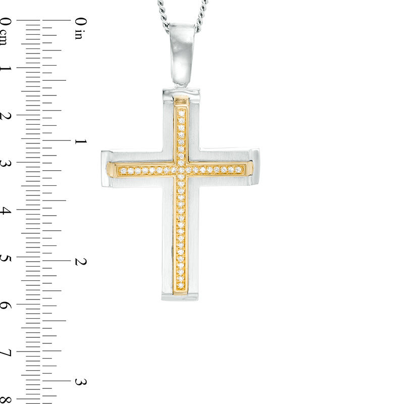 Men's 1/4 CT. T.W. Diamond Cross Pendant in Sterling Silver and 14K Gold - 24"