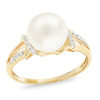 Thumbnail Image 1 of 8.5-9.0mm Freshwater Cultured Pearl and 1/15 CT. T.W. Diamond Ribbon Wrap Split Shank Ring in 14K Gold