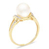 Thumbnail Image 1 of 8.5 - 9.0mm Cultured Freshwater Pearl and 1/15 CT. T.W. Diamond Ribbon Wrap Split Shank Ring in 14K Gold