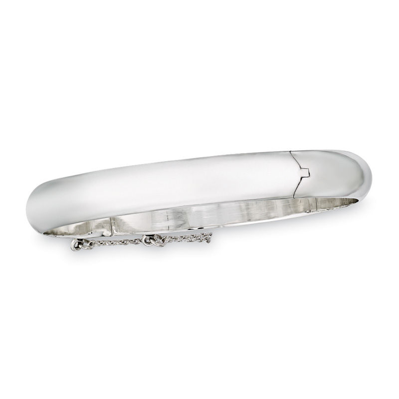 9.0mm Polished Bangle in Sterling Silver with Safety Chain - 7.5