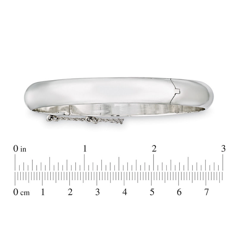 9.0mm Polished Bangle in Sterling Silver with Safety Chain - 7.5"