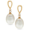 Thumbnail Image 1 of 8.0-9.0mm Oval Freshwater Cultured Pearl and Diamond Accent Loop drop Earrings in 14K Gold