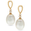 Thumbnail Image 0 of 8.0 - 9.0mm Oval Cultured Freshwater Pearl and Diamond Accent Loop drop Earrings in 14K Gold