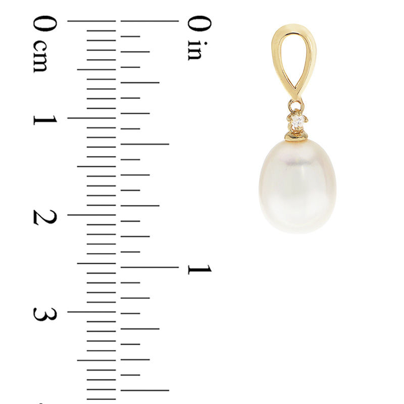 Main Image 2 of 8.0-9.0mm Oval Freshwater Cultured Pearl and Diamond Accent Loop drop Earrings in 14K Gold
