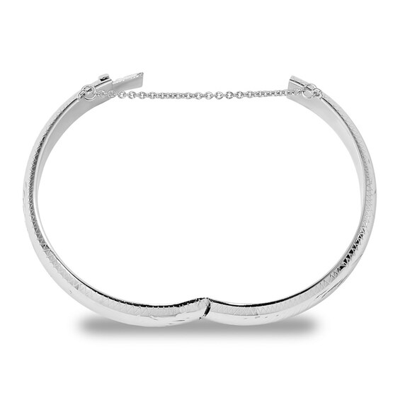 12.0mm Diamond-Cut Pattern Bangle in Sterling Silver with Safety Chain