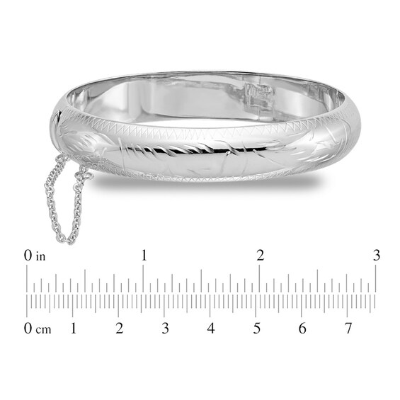 12.0mm Diamond-Cut Pattern Bangle in Sterling Silver with Safety Chain