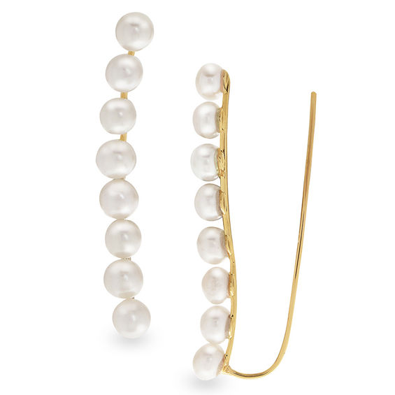 4 - 5.0mm Button Cultured Freshwater Pearl Curved Crawler Earrings in 10K Gold