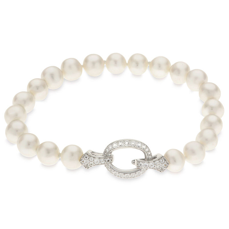 Main Image 1 of 7.5-8.5mm Baroque Freshwater Cultured Pearl Bracelet with a White Topaz Clasp in Sterling Silver-7.5"